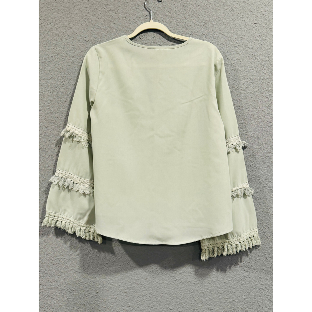 Women's Main Strip Green Blouse Size M - Picture 8 of 8